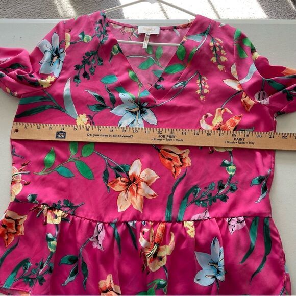 Laundry by Shelli Segal Pink Floral Bell Sleeve Blouse Women Large Ruffle Waist - Picture 5 of 10